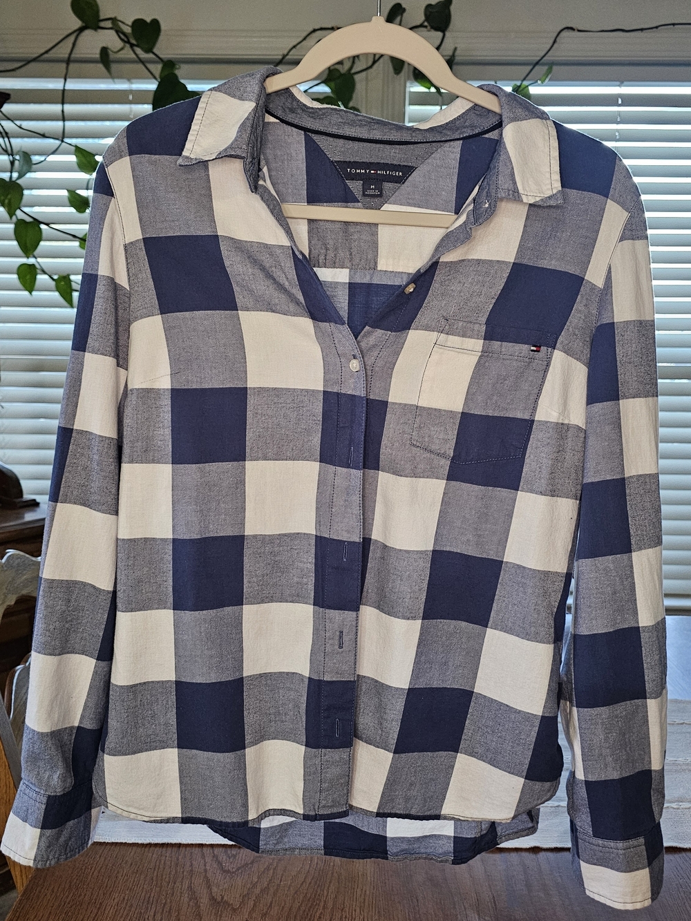 Tommy Hilfiger Navy and White Large Check Button-Down Shirt